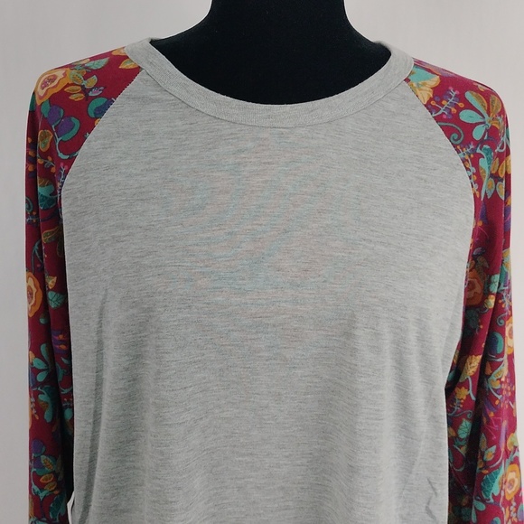 Lularoe Randy Gray With Floral Pattern Sleeves - Picture 4 of 8